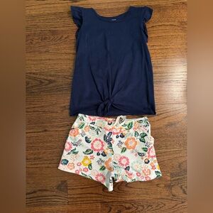 Floral Crop Top and Navy Skirt Set